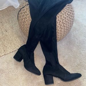 Over the knee black suede boots heeled